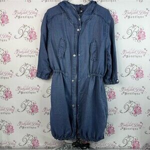 Amanda green dress button up pockets denim jean style Women's Blue Midi Dress